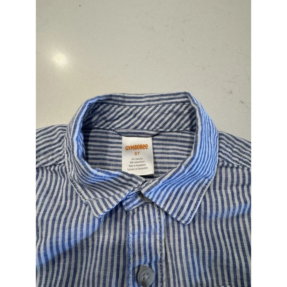 Gymboree Striped Linen Button Down Shirt Kids Size 5T Blue White Coastal Preppy